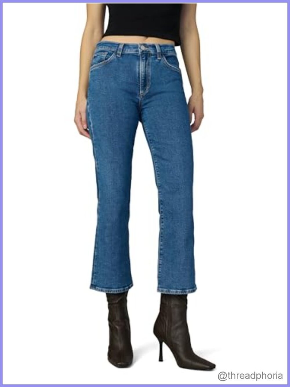High Rise Cropped Bootcut Jeans Stretch Cotton Blend Women's Denim